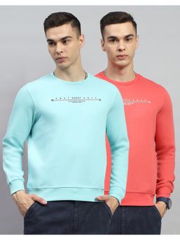 Monte Carlo - Mens Printed Red and Sky-Blue Round Neck Full Sleeve Sweatshirt (Set of 2)