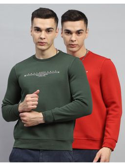 Monte Carlo - Mens Printed Green and Maroon Round Neck Full Sleeve Sweatshirt (Set of 2)