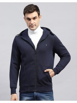 Monte Carlo - Mens Solid Navy Blue Hooded Neck Full Sleeve Hoodie