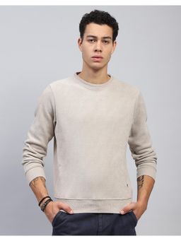 Monte Carlo - Mens Self Design Beige Round Neck Full Sleeve Sweatshirt