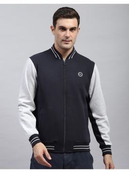 Monte Carlo - Mens Solid Navy Blue Mock Neck Full Sleeve Jacket