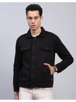 Monte Carlo - Mens Solid Black Collared Neck Full Sleeve Sweatshirt