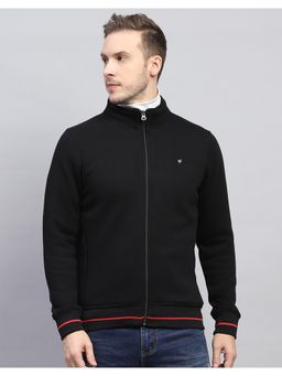 Monte Carlo - Mens Solid Black Mock Neck Full Sleeve Sweatshirt