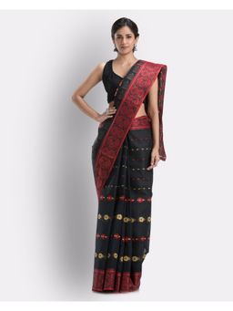 Angoshobha - Indian Women Black Tant Cotton Saree