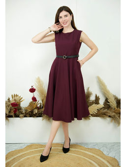 Exude - Warmth Fit and Flare Dress with Belt Wine (Set of 2)