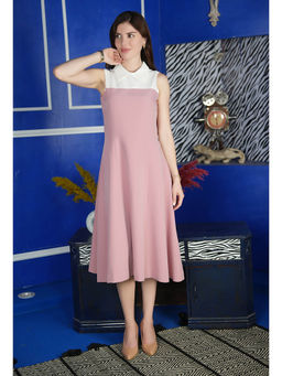 Exude - Bronzed Color Block Dress with Collar Blush Pink