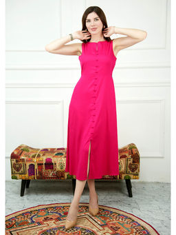 Exude - Glowing Front Button Dress with Pockets Barbie Pink
