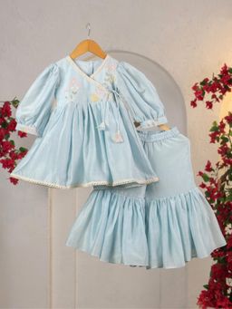 CASA NINOS - Girls Blue Chanderi Kurta with Sharara