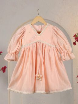 CASA NINOS - Girls Peach Chanderi Dress
