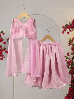 CASA NINOS - Girls Pink Blended Fabric Lehenga with Choli