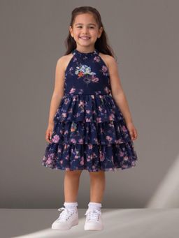 Lil Drama - Girls Navy Blue Net Dress