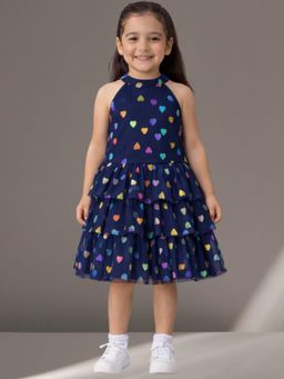 Lil Drama - Girls Navy Blue Net Dress