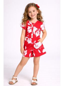 PICCOLO - Girls Red Cotton Playsuit