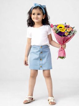 PICCOLO - Girls Blue Cotton Top with Skirt