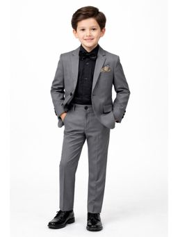 PICCOLO - Boys Grey Cotton Blend Blazer and Shirt with Bow, Pant