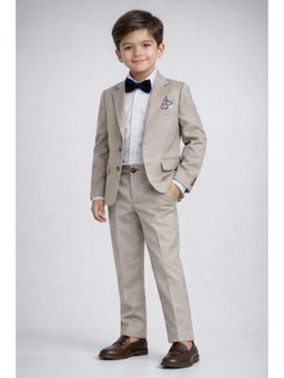 PICCOLO - Boys Brown Cotton Blend Blazer and Shirt with Bow, Pant