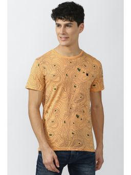 Peter England - Men Orange Print Crew Neck T-Shirt