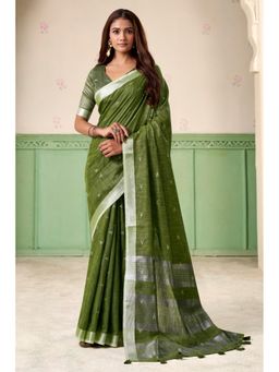 Mysilklove - Slimy Green Woven Linen Saree 0.8-meter blouse piece