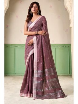 Mysilklove - Pansy Purple Woven Linen Saree0.8-meter blouse piece