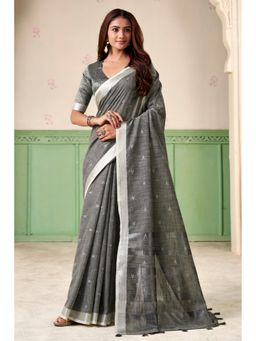 Mysilklove - Granite Grey Woven Linen Saree0.8-meter blouse piece
