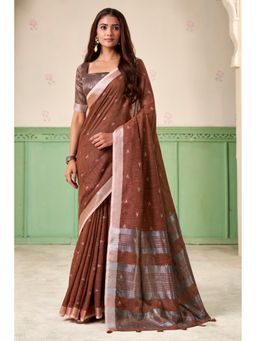 Mysilklove - Coca Brown Woven Linen Saree0.8-meter blouse piece