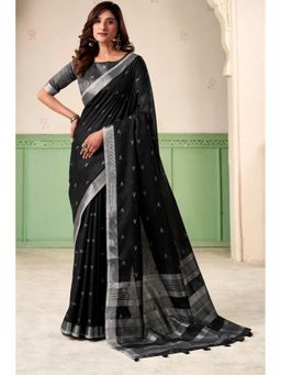 Mysilklove - Galaxy Black Woven Linen Saree0.8-meter blouse piece