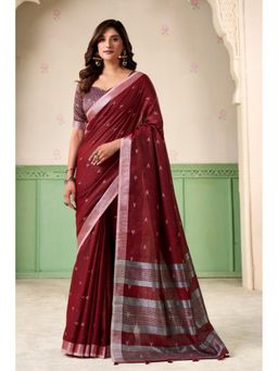 Mysilklove - Rosewood Maroon Woven Linen Saree0.8-meter blouse piece