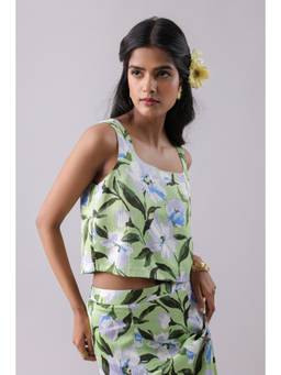 Why Look West - Green Poppy Crop Top