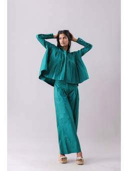 Why Look West - Green Emerald Pleated Shirt