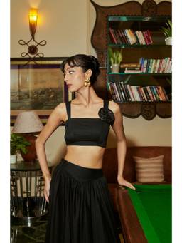 Why Look West - Black Gilded Floret Crop Top