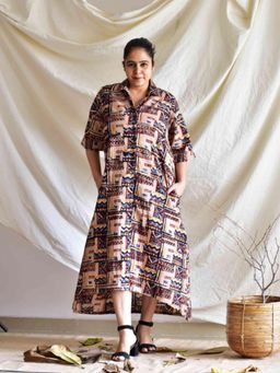 Sundarii - Melony - Button Down Printed Cotton Shirt Dress