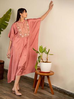 EKOHUM - Peach Silk Embroidered Kaftan