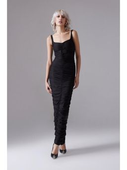 CILVR - Ruched Black Long Maxi Dress