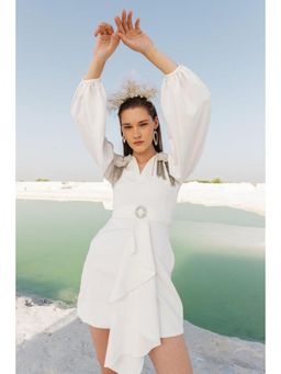 Label Iris - White Draped Embellished Dress