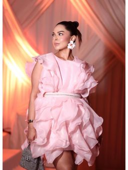 Label Iris - Chandni Girdhar In Pink Organza Ruffle Mini Dress