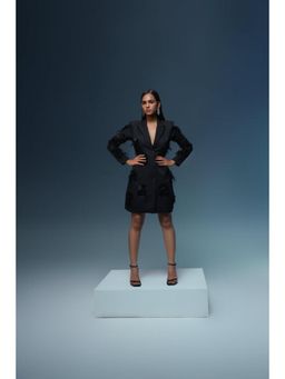 Label Iris - Black Flower Embellished Blazer Dress