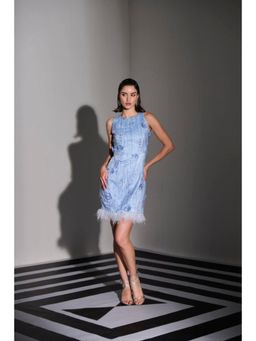 Label Iris - Cornflower Blue Feather Mini Dress