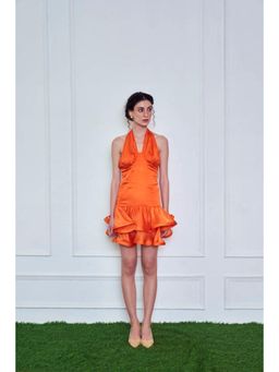 TheRealB - Thrilling Orange Love Halter neck Ruffled Mini Dress
