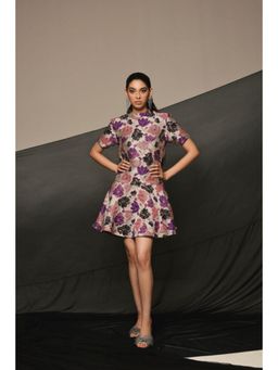 TheRealB - Pixel Poppies Brown Mini Dress