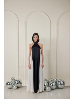 TheRealB - Black Satin Halter Neck Maxi Dress