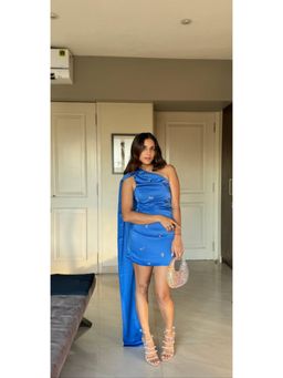 TheRealB - Embellished One Shoulder Cape Dress