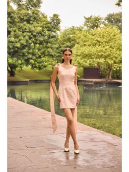 TheRealB - Blush Pink Jacquard Bow Strap Mini Dress