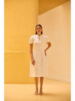 TheRealB - White Jacquard Hand-Embellished Midi Dress