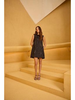 TheRealB - Black Embellished Jacquard Mini Dress