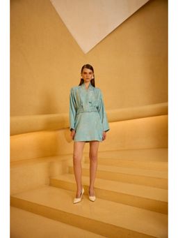 TheRealB - Teal Jacquard Wrap Mini Dress