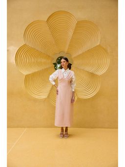 TheRealB - Blush Pink Jacquard V-Neck Maxi Dress With Attached White Shirt Bodice