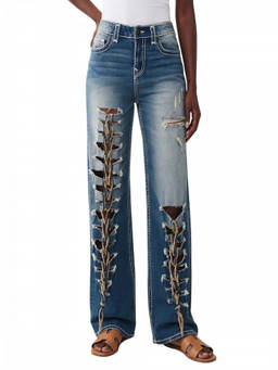True Religion - Blue Mid Rise Distressed Baggy Jeans