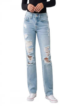 True Religion - Light Blue Mid Rise Straight Jeans