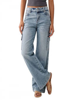 True Religion - Light Blue Mid Rise Baggy Cargo Jeans
