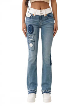 True Religion - Blue Mid Rise Ripped Flared Jeans